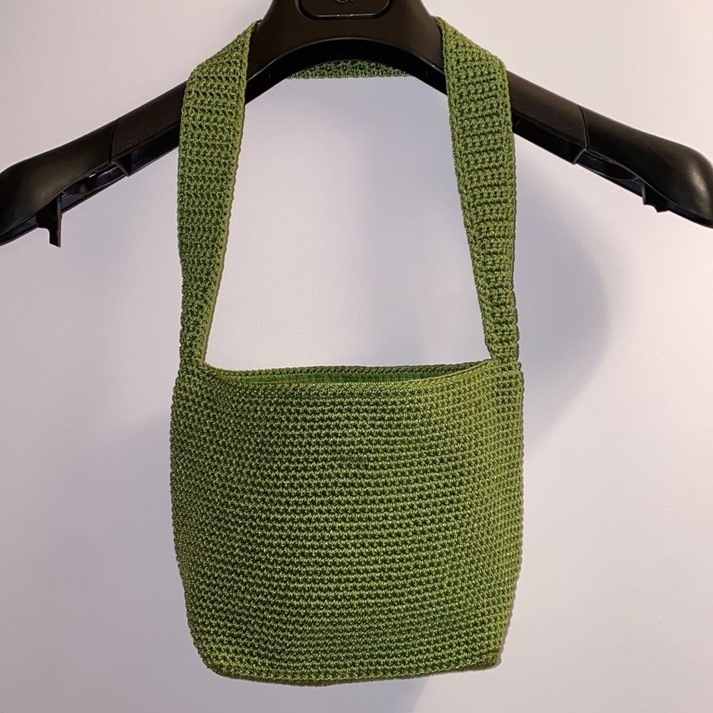 THE SAK Crocheted Silver-Tone Branded Zipper Purse Shoulder Bag Green VGUC - Picture 7 of 17